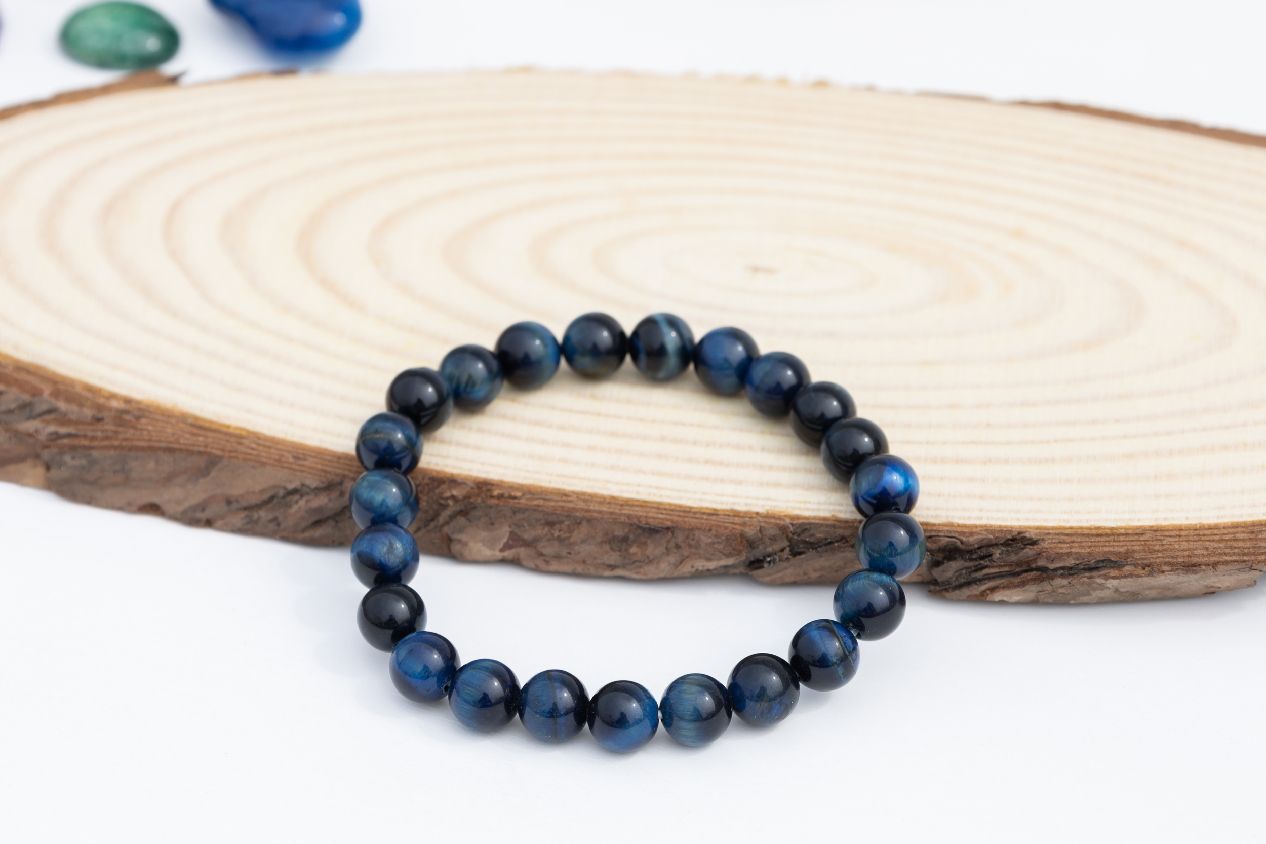 thumbnail image 2 of Custom Natural Blue Tigers Eye Gemstone Bracelet - 6mm To 12mm Beads 2 of 4